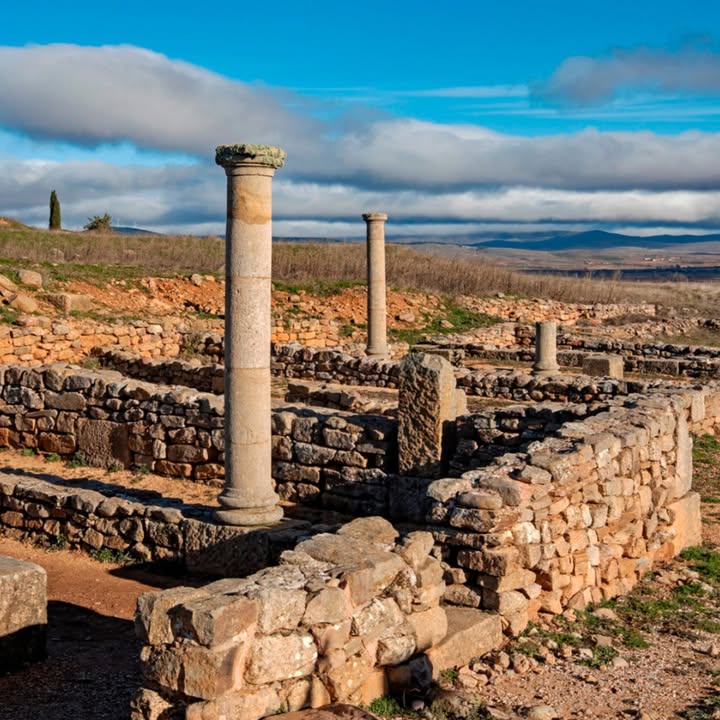 Ruinas arqueológicas de Numancia con columnas y paisaje