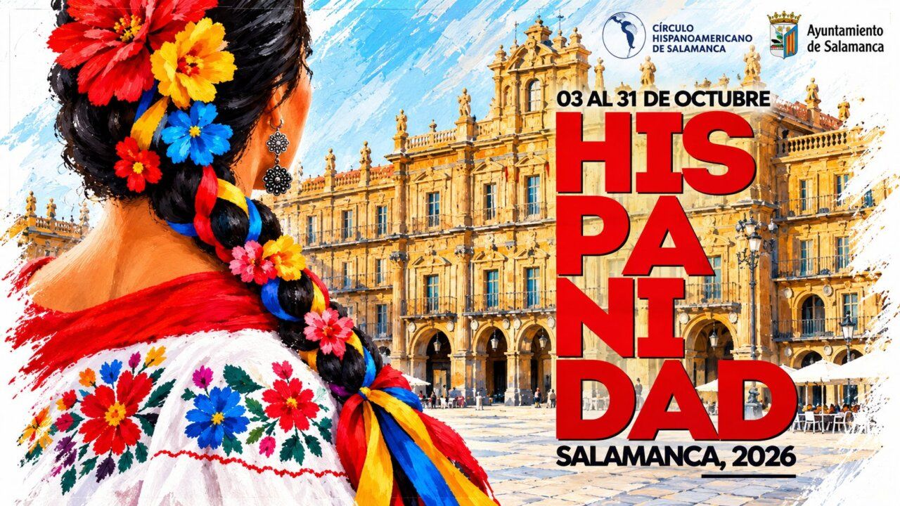Mujer con trajes tradicionales en Salamanca durante el Mes de la Hispanidad