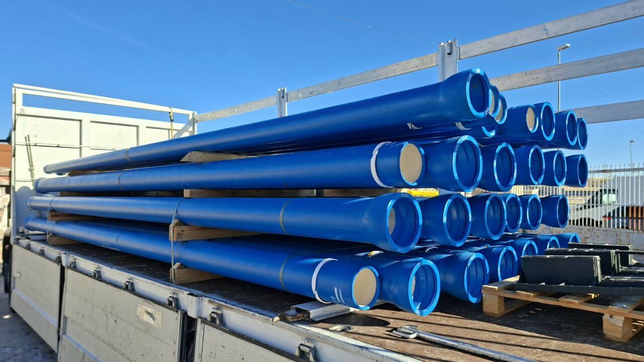 Pipes stacked on a truck for urban transformation project in Salamanca